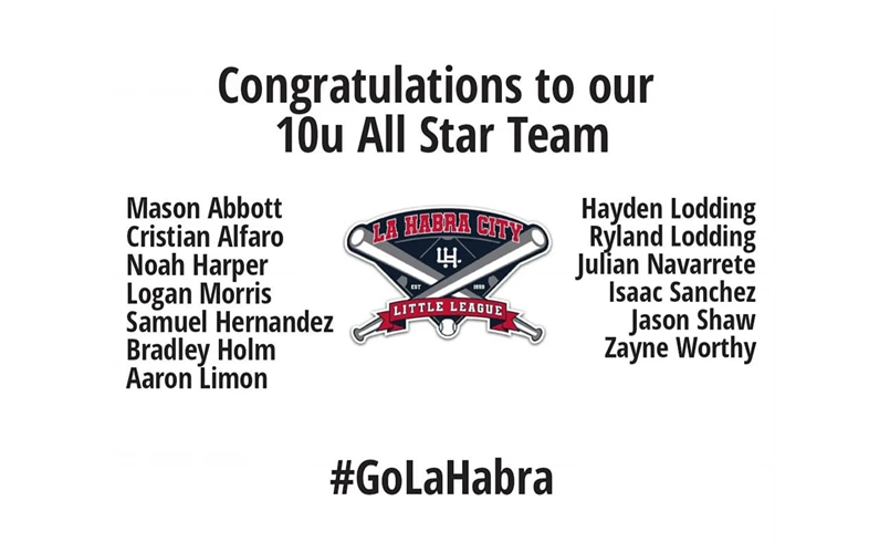 Congratulations to the 10u All Star Team
