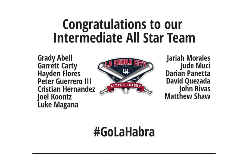 Congratulations to the Intermediate All Star Team